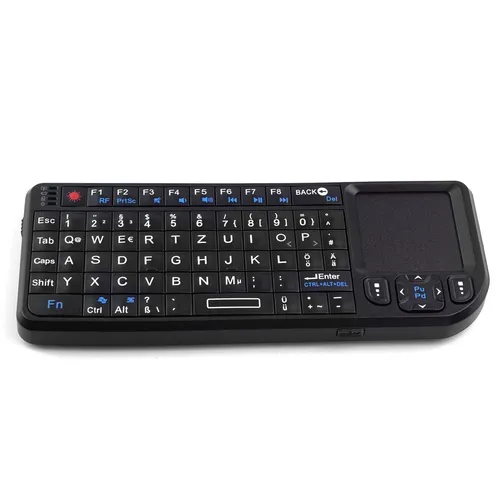Mini Funk Tastatur mit Touchpad & Beleuchtung - schwarz, DE Layout - Tastaturen: Tragbare Mini-Tastatur mit Touchpad, integrierter LED-Beleuchtung und 90° Flip-Switch für Präsentationen. Ideal für PC, Mac und Unterhaltungssysteme!