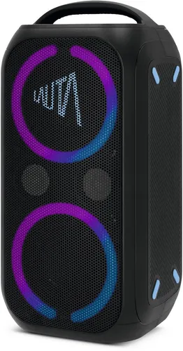 TechniSat LAUTA WUMMSBOX - Tragbarer Bluetooth Lautsprecher mit 80W RMS und LED-Lichteffekten - Tragbare Bluetooth-Lautsprecher mit 12 Stunden Akkulaufzeit und IPX4 Spritzwasserschutz - ideal für Partys im Freien!