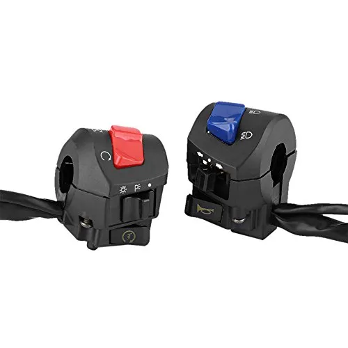 Keenso Motorrad Lenkerschalter, 1 Paar 7/8 Zoll Motorrad Lenker Scheinwerferschalter Horn Schalter Zündschloss Motorrad Lichtschalter