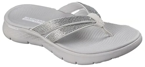 Skechers GO WALK Flex Sandal Lindsey Damen Zehentrenner vegan mit Goga Mat Grau 38 EU
