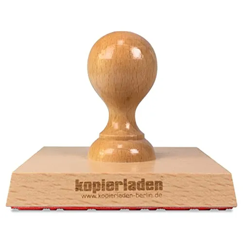 Personalisierbarer Holzstempel 100 x 100 mm mit eigenem Text und Logo - Stempel aus PEFC-zertifiziertem Buchenholz, ideal für präzise Abdrücke von Logos und Texten – perfekt für Büro und kreative Projekte. Optional mit Stempelkissen in verschiedenen Größen.