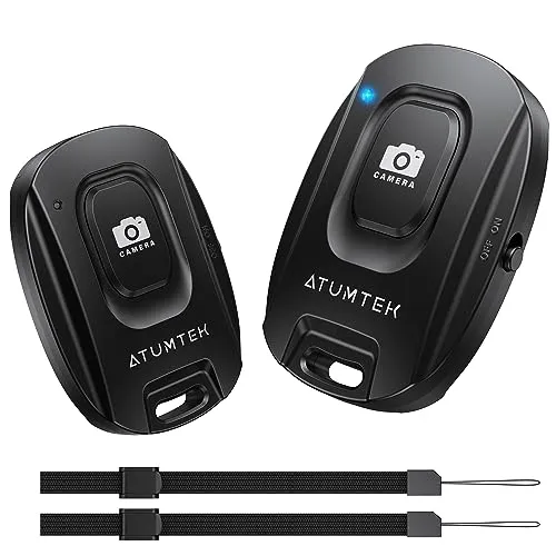 ATUMTEK Kameraselbstauslöser für iPhone und Android-Smartphones (2er-Pack), Drahtlose Fernbedienung für Fotos und Videos (Bluetooth 5.2), mit Handgelenkschlaufe, Schwarz