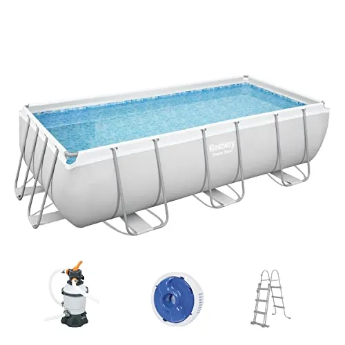 Bestway Power Steel Frame Pool-Set mit Sandfilteranlage 404 x 201 x 100 cm, lichtgrau, eckig