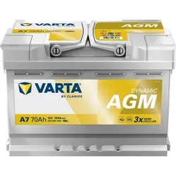 VARTA Silver Dynamic AGM Autobatterie A7 70 - Batterien für optimierte Start-Stop-Technologie, bietet hohe Leistung und Zuverlässigkeit für moderne Fahrzeuge.