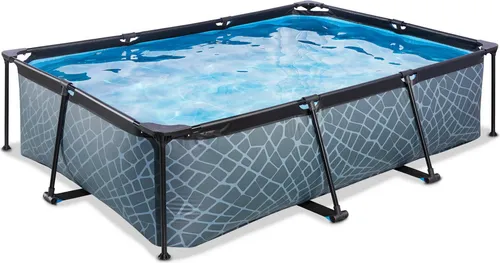 Framepool EXIT, grau, 150x220x65 cm - Aufstellbecken mit Kartuschenfilter - Swimmingpools: Rechteckiges Aufstellbecken aus robustem Stahl und PVC, inklusive effektiver Kartuschenfilteranlage für sauberes Wasser.