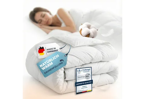 KNERST Federbettdecke – 10% Daunen & 90% Federn für ganzjährigen Komfort - Hochwertige Federbettdecke für angenehmen Schlafkomfort. Atmungsaktiv, temperaturregulierend und pflegeleicht – ideal für jedes Schlafklima. Erhältlich in verschiedenen Wärmeklassen.