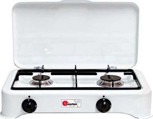 CF Parker Gaskocher 2-flammig mit Zündsicherung - Campingkocher mit hochwertigem emaillierten Kocher und abnehmbarem Topfrost. Ideal für die Zubereitung von Speisen mit zwei unterschiedlich großen Kochstellen.