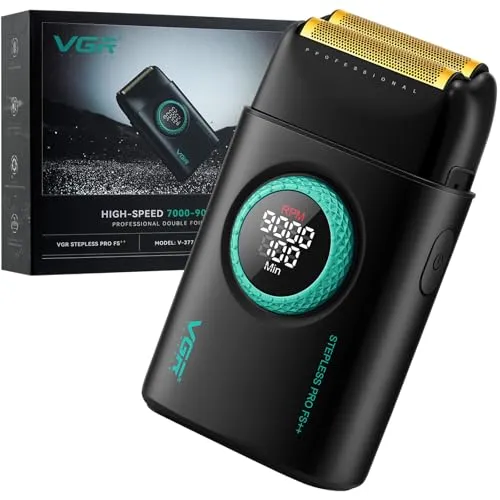 VGR 377 Folienrasierer für Männer, Rasierer Elektrischer Doppel Folie, Null Maschine Haare, Tragbar Kabelloser und Wiederaufladbarer Folienrasierer Herren, 9000 U/min, LED-Display (Schwarz)