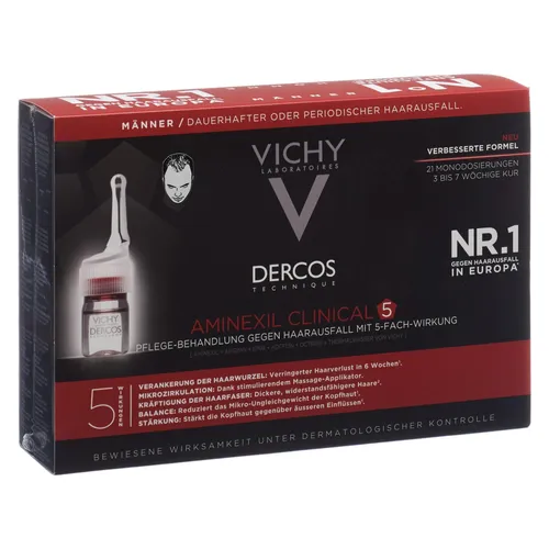 Vichy Dercos Aminexil Clinical 5 für Männer - Arzneimittel zur Haarpflege, unterstützt das natürliche Haarwachstum und sorgt für dichteres, widerstandsfähigeres Haar.