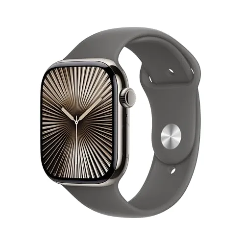 Apple Watch Series 10 GPS + Cellular 46 mm - Titangehäuse mit Sport Band in Steingrau, größeres Display und fortschrittliche Fitness-Features