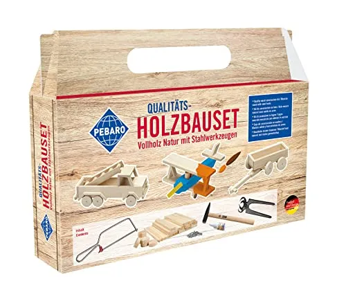 PETER_BAUS PEBARO Holzbauset 25 Vollholz-Teile - Kunststoffspielzeug, kreatives Bastelset aus 25 hochwertigen Vollholz-Teilen für endlosen Spielspaß und Förderung der motorischen Fähigkeiten.