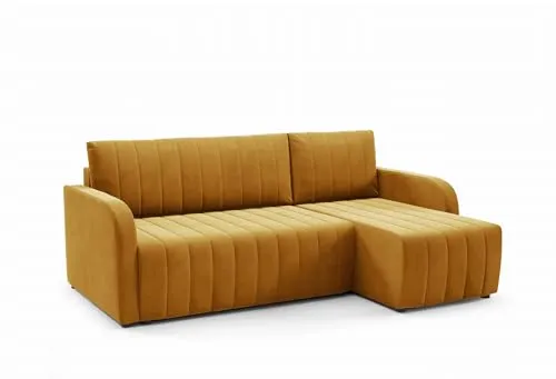 LIKMA Ecksofa Otto L-Form 224 cm Senf Moderne Sofas & Couches - Velvet Sofa mit Schlaffunktion - Schlafsofa mit Bettkasten - Wohnlandschaft mit Bettzeugbehälter, Stoff: Trinity 26