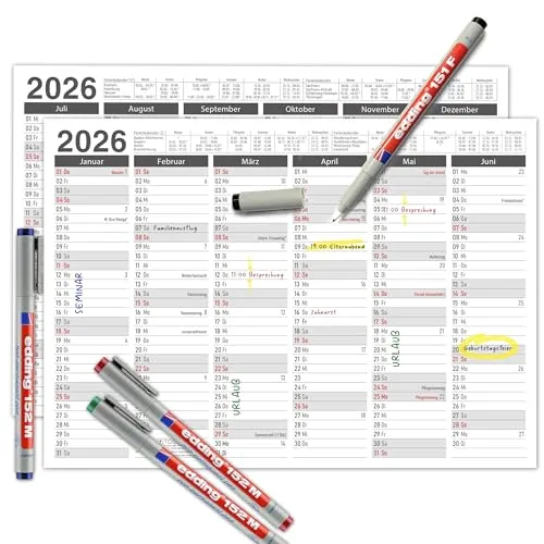 TOBJA abwischbarer Wandkalender 2026 A4 - "Anthrazit" Jahresplaner 2026 abwischbar, inkl. 4 Stifte. Tafelkalender 2026, Robuster Kalender A4 (abwischbar +4 Stifte)