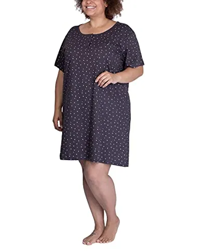 maluuna Damen Übergrößen-Nachthemd mit Punkten aus 100% Baumwolle - Nachthemden für Damen: Hochwertiges, luftiges Sleepshirt aus 100% Baumwolle in Übergrößen für hohen Tragekomfort und modernes Design.