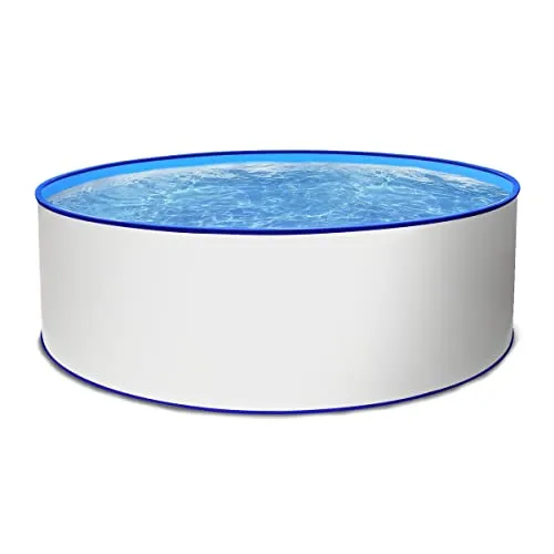 Paradies Pool® Aufstellpool Becken Set - Gartenpool mit Stahlwand in rund mit Blauer Folie inkl. hochwertigen Skimmer mit Einlaufdüse (350 x 120)
