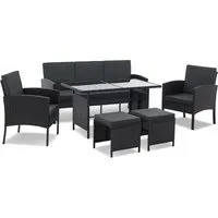 Juskys Gartenlounge-Set Turin, 6-teilig für 7 Personen - Stylisches Gartenmöbel Set aus robustem Polyrattan, ideal für gesellige Abende im Freien. Inklusive bequemem Sofa, Hockern und einem eleganten Tisch mit gehärteter Glasplatte.