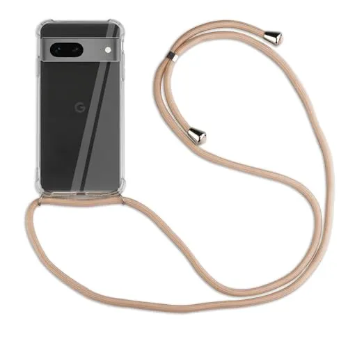 Hülle Kompatibel mit Google Pixel 8A | Handykette Smartphone Halskette Hülle mit Band | Handyhülle mit Kordel zum Umhängen Kompatibel für Pixel 8A | Beige/Braun