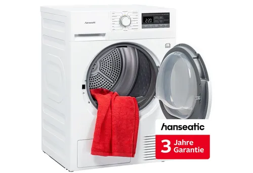 Hanseatic Wärmepumpentrockner HWT8EGT - 8 kg Kapazität - Trockner mit 8 kg Fassungsvermögen, ideal für Haushalte bis 4 Personen. Mit Knitterschutz und Startzeitvorwahl für flexibles Trocknen.