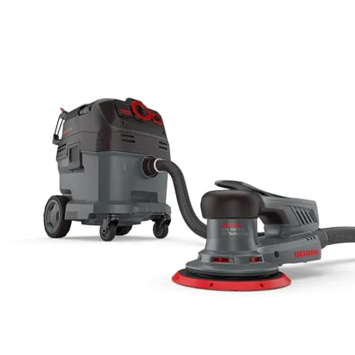 MENZER Exzenterschleifer ETS 150 5.0 & Sicherheitssauger VCL 530 PRO - Schleifmaschinen - Abtragsstarker Exzenterschleifer mit 5 mm Schleifhub und effektiver Staubabsaugung, inklusive hochwertigem Schleifscheiben-Set für professionelles Arbeiten.