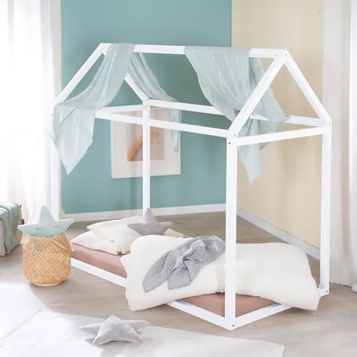 Roba Hausbett Montessori, weiß - Kinderbett aus hochwertigem Bambus-Massivholz, leicht zu reinigen und ideal für kreative Schlafräume. Markenqualität von Roba.