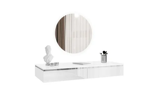 Lookway Schminktisch in Weiß Hochglanz mit Spiegel - Eleganter Schminktisch aus Holzwerkstoff (102x15x43,6 cm) mit grifflosen Schubladen und einem dezent beleuchteten Spiegel. Ideal für stilvolle Schlafzimmer und praktische Nutzung.