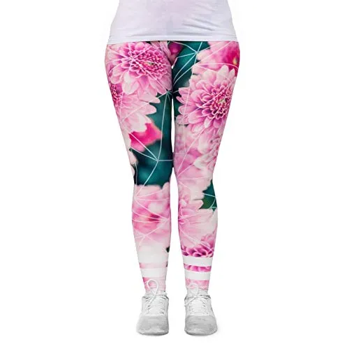 cosey - Bunte Bedruckte Blumen-Leggings (Einheitsgröße) - Design Crysanthemen