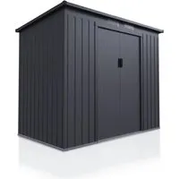 Juskys Metall Geräteschuppen M – Dunkelgrau, wetterfest und abschließbar - Gartenhaus mit Pultdach, ideal für die sichere Aufbewahrung von Gartenmöbeln und Werkzeugen. Wetterfest und mit praktischem Fundamentrahmen für stabile Nutzung.