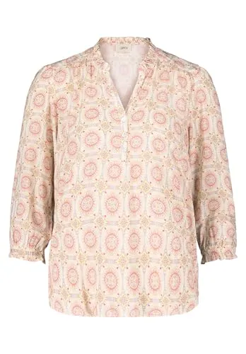 Schlupfbluse CARTOON - Trendige Casual-Bluse mit Raffung - Blusen für Damen, lässig geschnitten und aus 100% Viskose, ideal für einen modernen Look mit grafischem Design und Knopfleiste – perfekt für modebewusste Frauen!