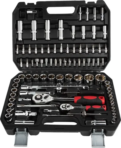 PHiXWELL 94-teilig 1/2" & 1/4" Knarrenkasten - Umfassendes Werkzeugset mit 94 Teilen, ideal für Heimwerker und Profis. Enthält zahlreiche Nüsse, Bits und Adapter für vielseitige Anwendungen.