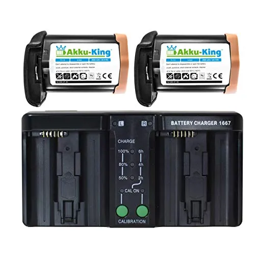 Duo Akku-Ladegerät kompatibel mit Canon EOS 1D X, 1D Mark III, 1D Mark IV, 1Ds Mark III Akku + 2xAkku LP-E4 2600mAh