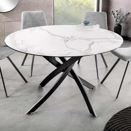 riess-ambiente Esstisch ALPINE 120cm weiß/schwarz - Modern & Pflegeleicht - Esstisch für 6 Personen, rund mit pflegeleichter Keramikplatte in Marmor-Design. Ideal für stilvolle Essbereiche und gemütliche Zusammenkünfte.