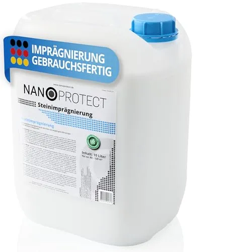 Nanoprotect Steinimprägnierung 10 Liter - Naturstein-Imprägnierung für 80 - 120 qm, unsichtbare Imprägnierung - Made in Germany, ideal für Terrassen, Balkone und Fassaden.