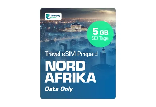 Simmetry Travel eSIM Nordafrika - 5 GB Prepaidkarte - Nahtlose Konnektivität in Nordafrika mit der Simmetry Travel eSIM. Genieße 5 GB Datenvolumen ohne Roaming-Gebühren und aktiviere sie in Sekunden für ununterbrochenen Internetzugang.