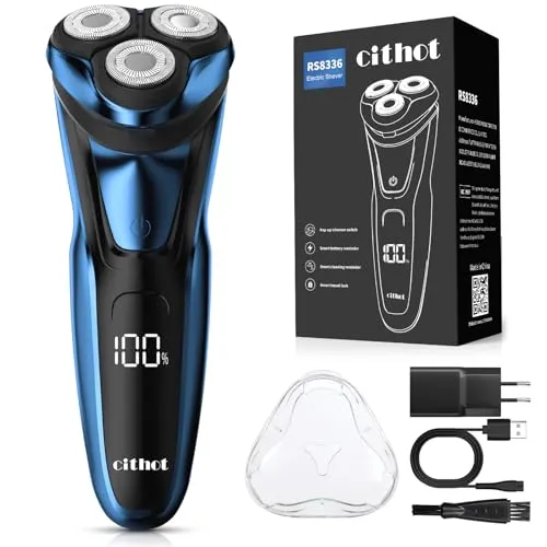 CITHOT Elektrischer Rasierer Herren mit Präzisionstrimmer - Rotationsrasierer für Herren mit 3D-schwimmendem Scherkopf für eine gründliche Rasur. IPX7 wasserdicht, leicht zu reinigen und ideal für Nass- und Trockenrasur.