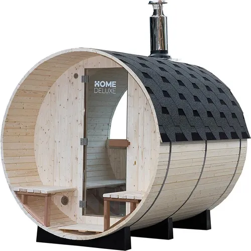 HOME DELUXE Fasssauna mit Holzofen für 4-6 Personen - Fasssauna für den Garten mit Holzofen, ideal für entspannende Stunden im Freien. Bietet Platz für bis zu 6 Personen und überzeugt durch hochwertige Verarbeitung aus Kiefernholz.