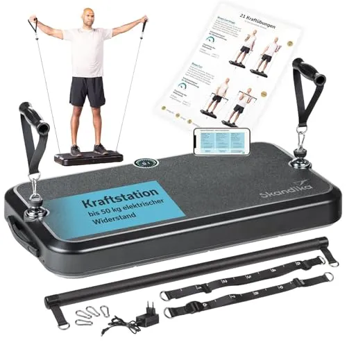 Skandika Kraftstation Smart Training Station - Multifunktionales Fitnessgerät mit 50 kg Seilzug, ideal für Ganzkörpertraining und smarte Überwachung