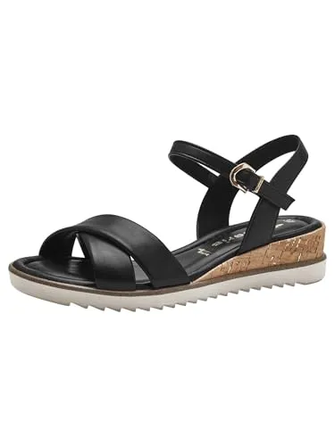 Tamaris Sandalette mit Keilabsatz - Modische Riemchensandale in Schwarz - Wanderschuhe mit 4,5 cm Keilabsatz und gepolsterter Innensohle für hohen Tragekomfort, ideal für den Sommer.