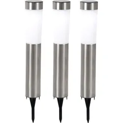Solarleuchten 3er Set - Edelstahl LED Gartenleuchten mit Erdspieß - Lampen für den Außenbereich, aus Edelstahl und opalem Kunststoff, mit bis zu 8 Stunden Leuchtdauer. Perfekt für Gartenwege und sicher durch IP44 Schutzart.