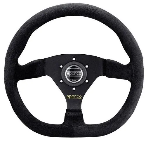 Sparco Universelles Sportlenkrad 'L360 Flat' - 330mm Schwarz Wildleder - Sportlenkrad mit TUV-Homologation, ideal für sportliches Fahren und perfekten Grip.