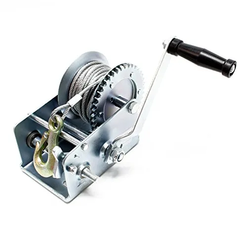 Wiltec Handseilwinde bis 1100kg Übersetzung 4:1 8:1 170x175x240mm, Winde mit 8m Drahtseil, Seilwinde handbetrieben, Handseilzug effizient, Forstseilwinde
