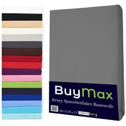 Buymax Spannbettlaken Buymax Jersey aus 100% Baumwolle, Jersey, Gummizug: Rundumgummi, (1 Stück), Pflegeleicht und Atmungsaktiv in Verschiedenen Farben und Größen grau 100 cm x 200 cm