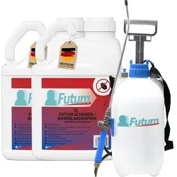 FUTUM 2x5L Schabenspray / Kakerlakenspray bekämpft Insekten, Eier, Larven ohne Biozide auf Wasserbasis,  Sofortwirkung ohne Flecken  + 5L Sprüher