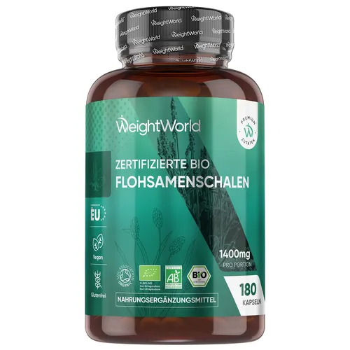 Flohsamenschalen - 180 Bio Kapseln für Gewichtsmanagement - Nahrungsergänzungsmittel mit 180 veganen Kapseln aus Bio Flohsamenschalen, fördert die Verdauung und unterstützt Herzgesundheit, allergenfrei und ideal für eine gesunde Ernährung.