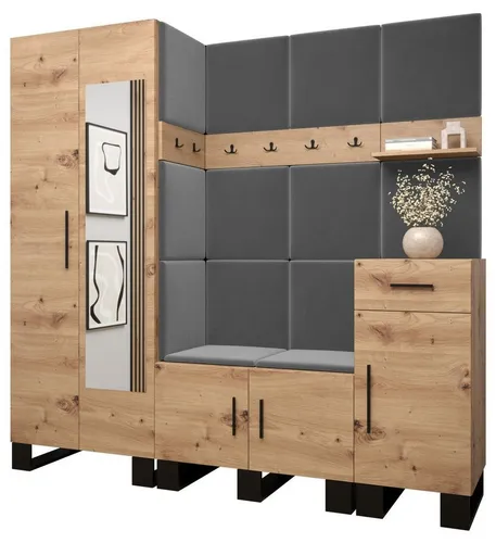 ABIKS MÖBEL Garderoben-Set ARTIN Set 13 mit gepolsterten Paneelen - Modernes Garderoben-Set im industriellen Design mit gepolsterten Paneelen für individuellen Stil. Bietet viel Stauraum und schützt die Wand vor Beschädigungen, ideal für jeden Flur.