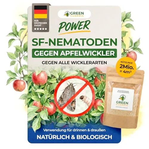 GREEN GUARDIA Super SF-Nematoden gegen Apfelwickler – Biologisches Mittel für 4m² - Nützliche Insekten zur Schädlingsbekämpfung – Effektive, chemiefreie Lösung zur Bekämpfung von Apfelwicklern, sicher für Mensch und Tier.