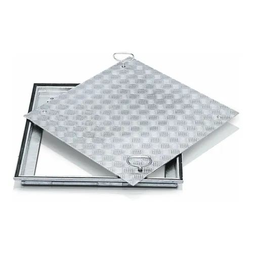 ZARGES Schachtabdeckung Stahl verzinkt 800 x 800 mm - Einzelteile für Schacht- & Steigleitern, begehbare Schachtabdeckung mit hoher Belastbarkeit bis 1,5t und selbstabhebendem Öffnungsgriff für einfache Handhabung.