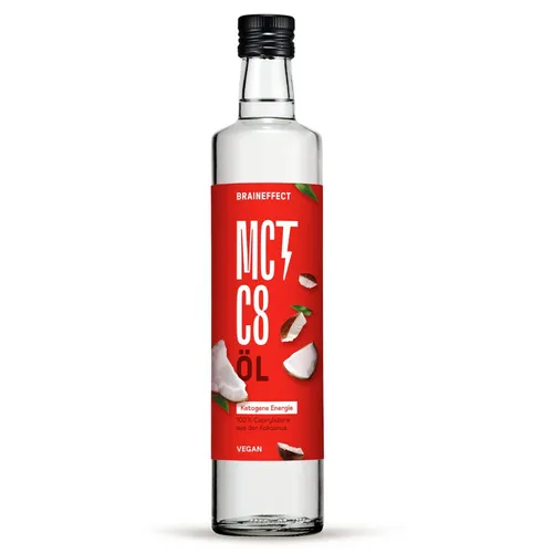 BRAINEFFECT MCT C8 Öl (500ml) – Reines C8 aus der Kokosnuss für Ketose & Fokus