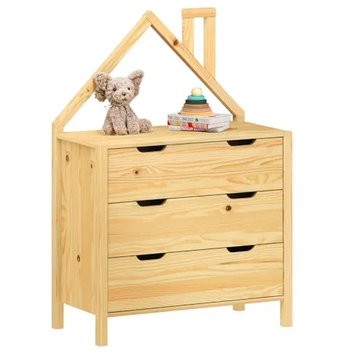 IDIMEX Kommode ELANO - Kinderzimmerkommode mit Haus-Design - Schubladenkommode aus massivem Kiefernholz, kreative Haus-Form mit 3 großen Schubladen für optimalen Stauraum von Kleidung und Spielzeug.