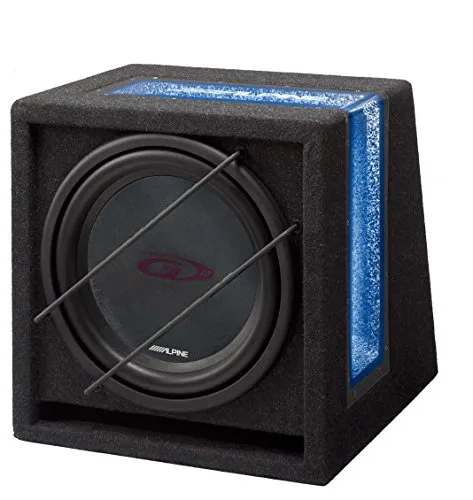 Alpine SBG-844BR - Bassreflex-Subwoofergehäuse (4 Ohm) - Car-HiFi-Lautsprecher mit 20cm Subwoofer, 400W Spitzenbelastbarkeit und stilvollem Plexiglasfenster mit blauer Beleuchtung für einen kraftvollen Bass.
