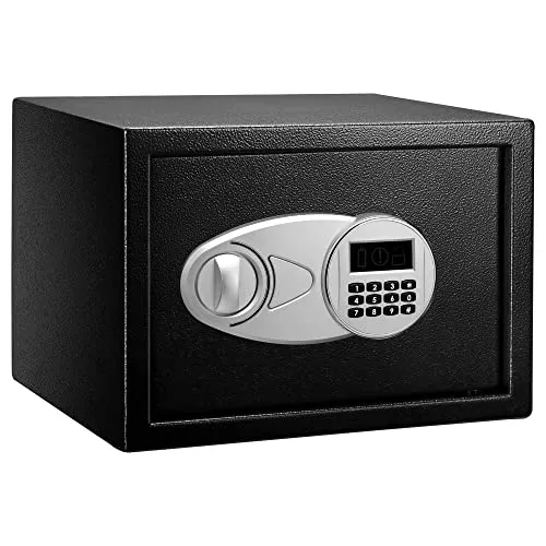 Amazon Basics Tresor aus Stahl – Digitaler Möbeltresor für Sicherheit zu Hause - Möbeltresor mit 14 l Volumen und digitaler Tastatursperre, ideal für die sichere Aufbewahrung von Bargeld, Schmuck und wichtigen Dokumenten.